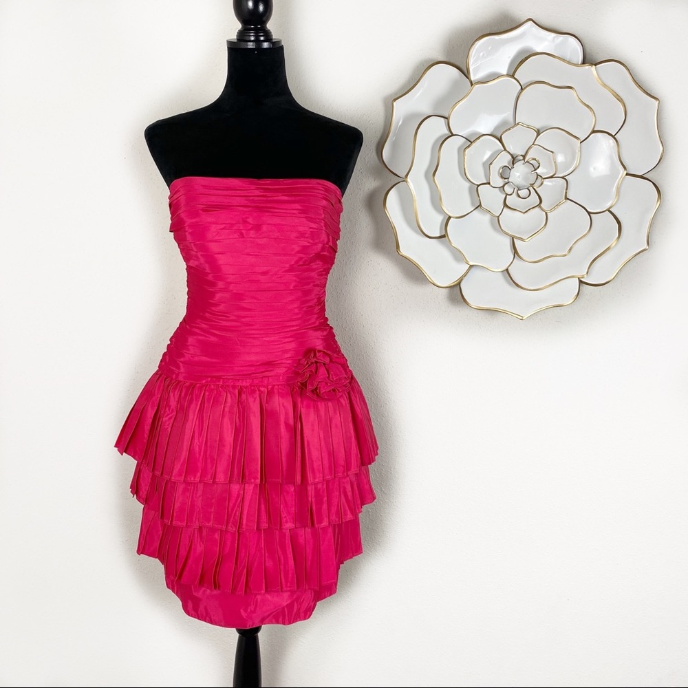 Vintage TADASHI fuschia taffeta strapless dress - Picture 4 of 13